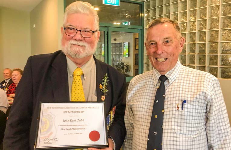 John Kent OAM honoured with RSL Life Membership on Anzac Day
