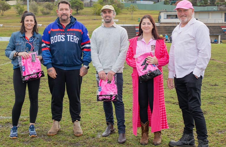 Last weekend's Round 13 fixture was the Roosters’ Ladies in League weekend, with many sponsors in attendance. (L-R) Sally Buchanan from Body Connect, Roosters President Peter Bellden, Daniel McInerney from DRM Built and Belinda and Garren Stig from Supreme Clean.