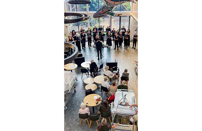 The Bowraville Theatre Singers delivered an uplifting pop up concert to delighted patients and staff at the Macksville Hospital last week. Photo: supplied.