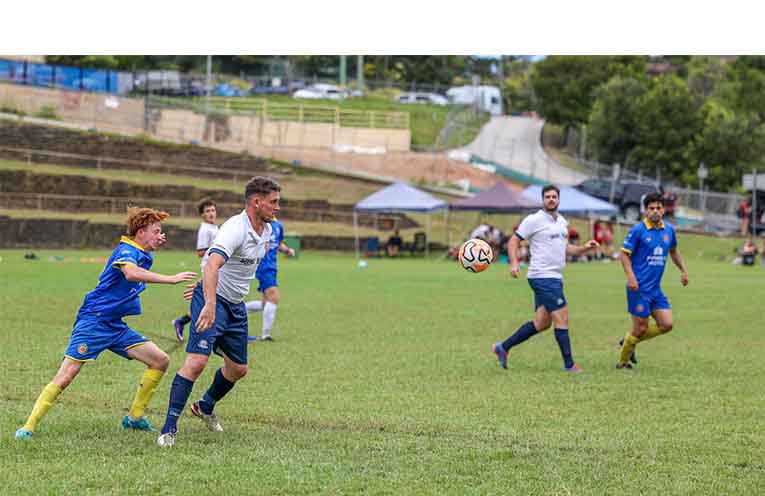 Action from the Northern Storm and West Pymble men’s final. Photos: David Wigley/North Coast Football.
