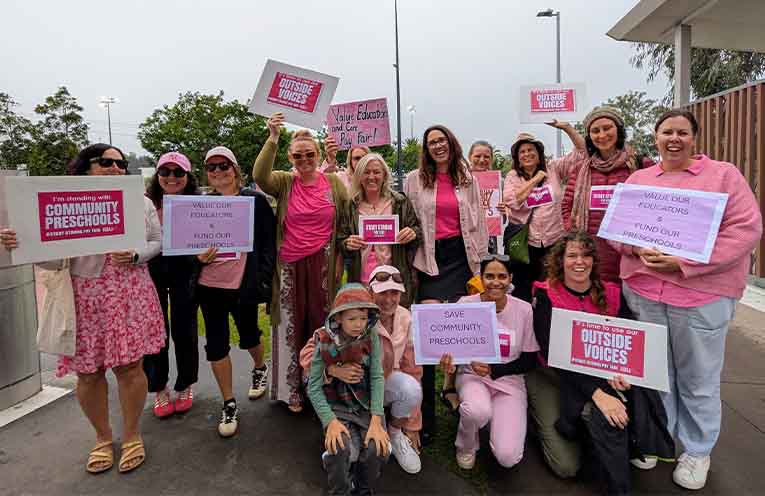 Valla preschool educators at the rally on Wednesday, 6 May. Photo: Lani Greenhalg.