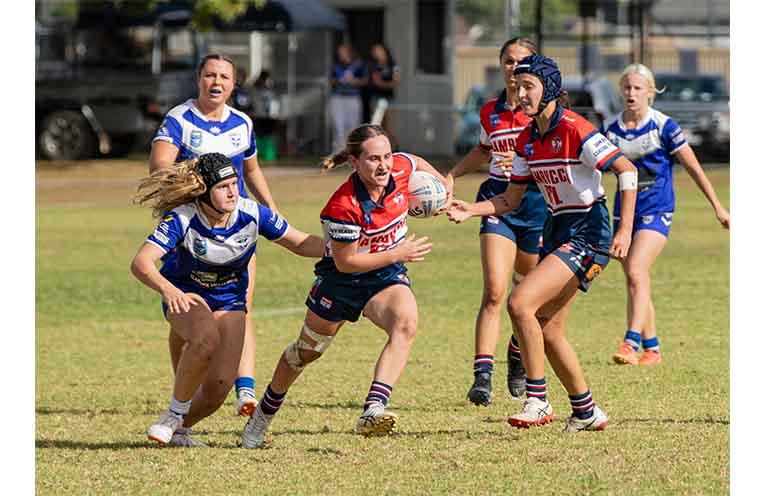 Roosters women’s tackle player Lacey Wilson.