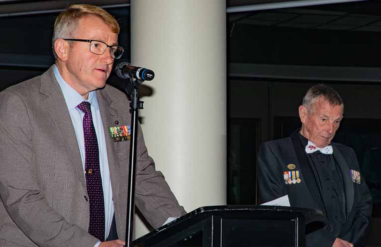 Historian, author and veteran Trevor Lynch, pictured with Sub-Branch President Denis Lane, officiated at the launch of ‘We've Got Your Back’.