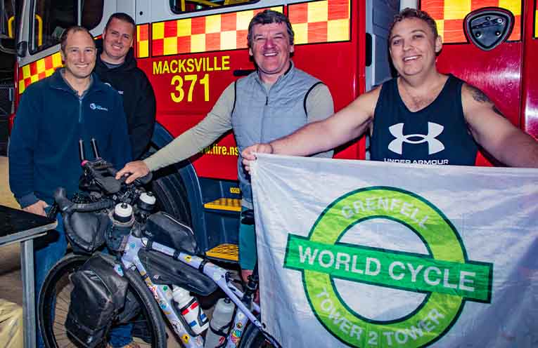 London firefighter cycles into Macksville on epic global mission