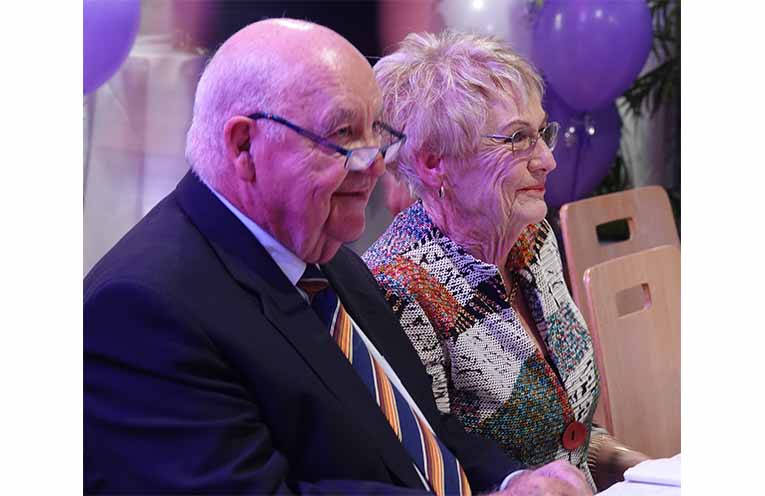Nambucca Golf Club president Geoff Harris and wife Jan at the centenary dinner.