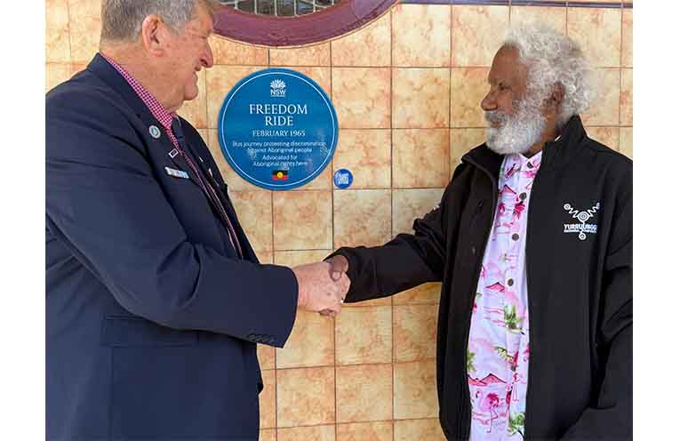 About 50 residents gathered to celebrate Bowraville taking its place among eight other towns to commemorate the 1965 Freedom Ride Blue Plaque Trail.Photo: NVC.