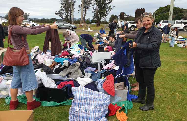 Rebecca White and daughter Bonita look over the giveaways. Photo: Sharon Jane.