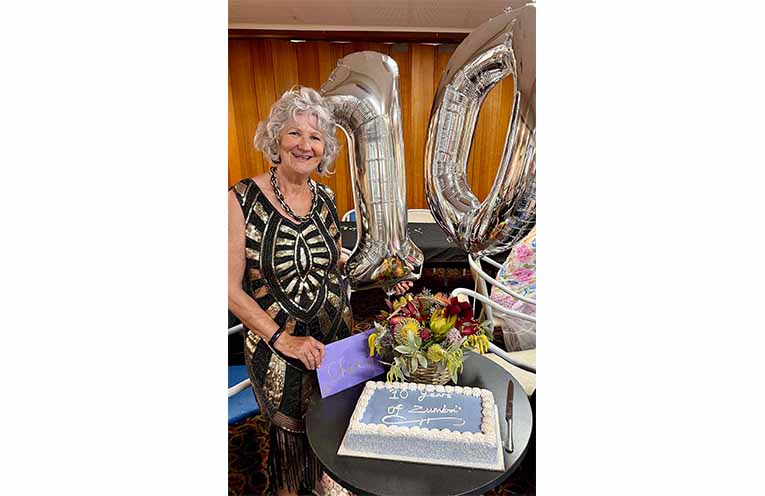 Cheryl Summerville marked 10 years teaching Zumba at Macksville. Photo: Gai McKay.