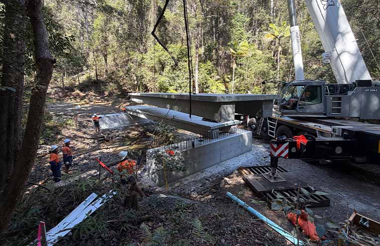Deck in place on new Way Way Bridge