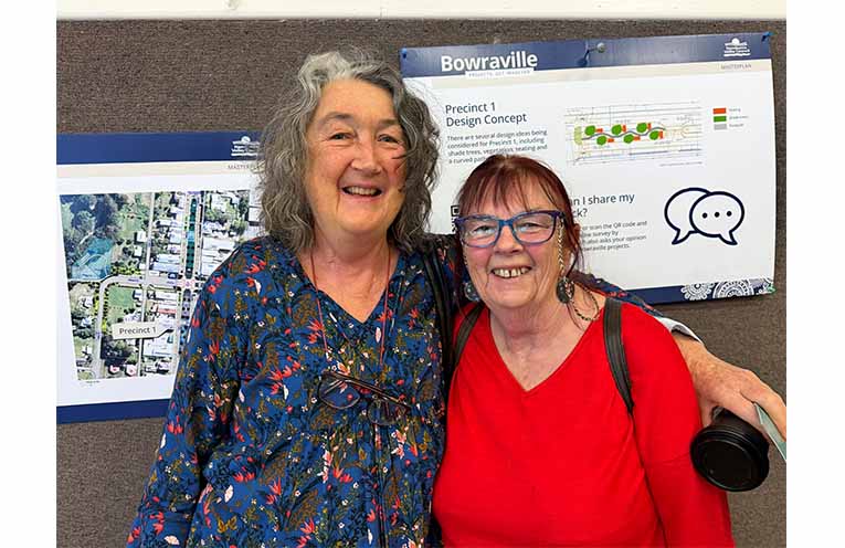 Nambucca Valley Council Deputy Mayor Susan Jenvey discussed potential locations for a splash pad in Bowraville with Ben Walters. Photo: NVC.