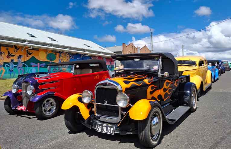 Hot Rod lineup in front of Bowraville HealthOne. Photo: Zephyr Colman.