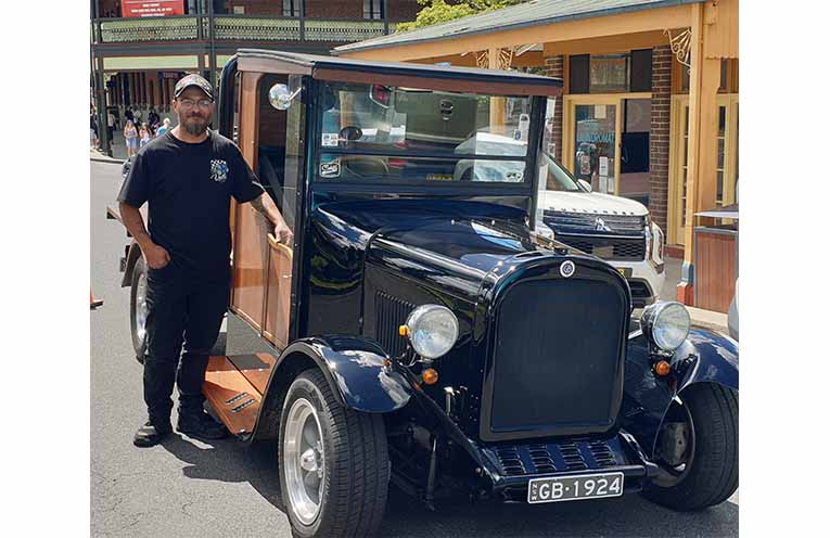 Wyong’s Jason O'Bryan with his 1924 Graham Brothers truck at Bowraville. Photo: Sharon Jane.