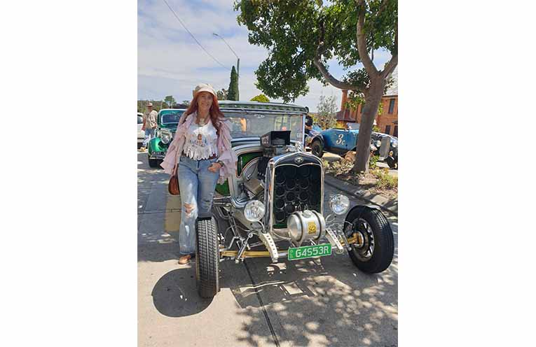 Jo Byrne from Sunshine Coast, with her friend's A model Tudor in Nambucca. Photo: Sharon Jane.
