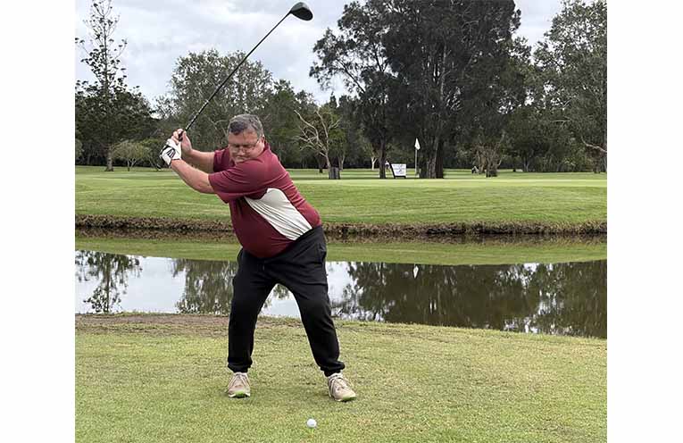 Kevin Anderson looks to launch a world of hurt on the ball on the 9th tee. Photo: Supplied.